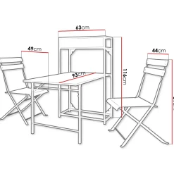 Set tavolo da giardino 2 sedie con fioriera grigio Marin