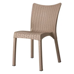 Set tavolo da giardino esterno bar dehors rettangolare 150x90cm + 6 sedie effetto rattan tortora Conchiglia