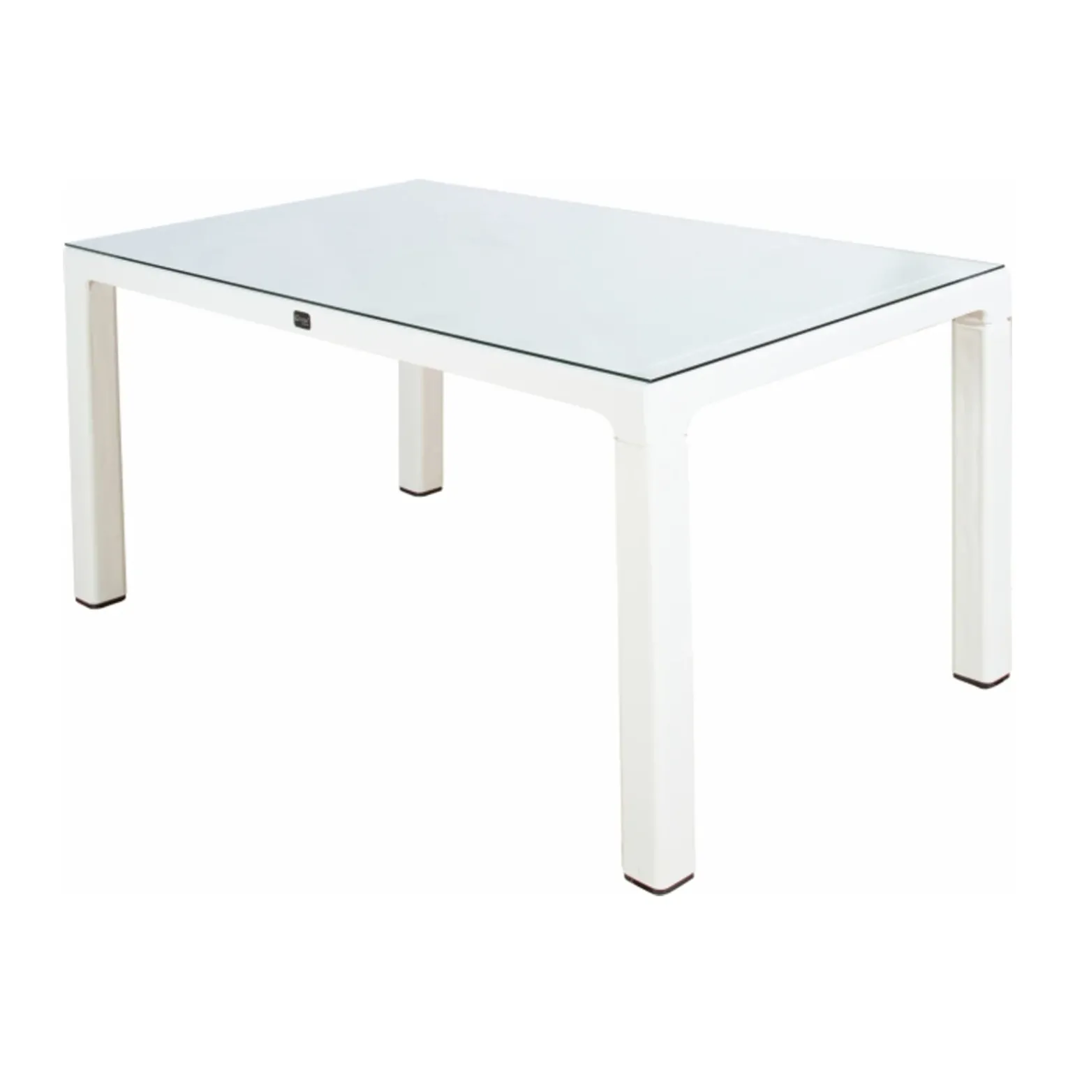 Set tavolo da giardino esterno dehors con vetro 150x90 cm bianco + 6 sedie grigio tortora Ivy