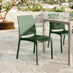 Set tavolo da giardino esterno dehors con vetro 150x90 cm bianco + 6 sedie verde Ivy