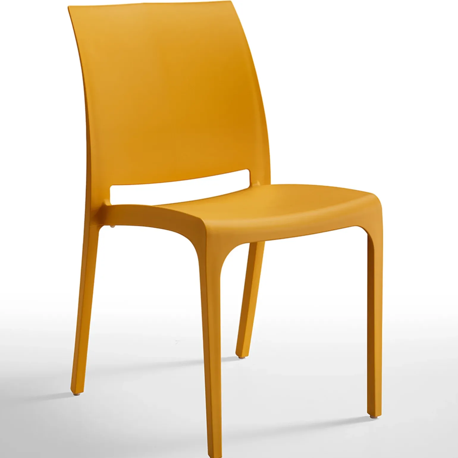 Set tavolo da giardino esterno dehors con vetro 150x90 cm bianco + 6 sedie giallo senape Ivy