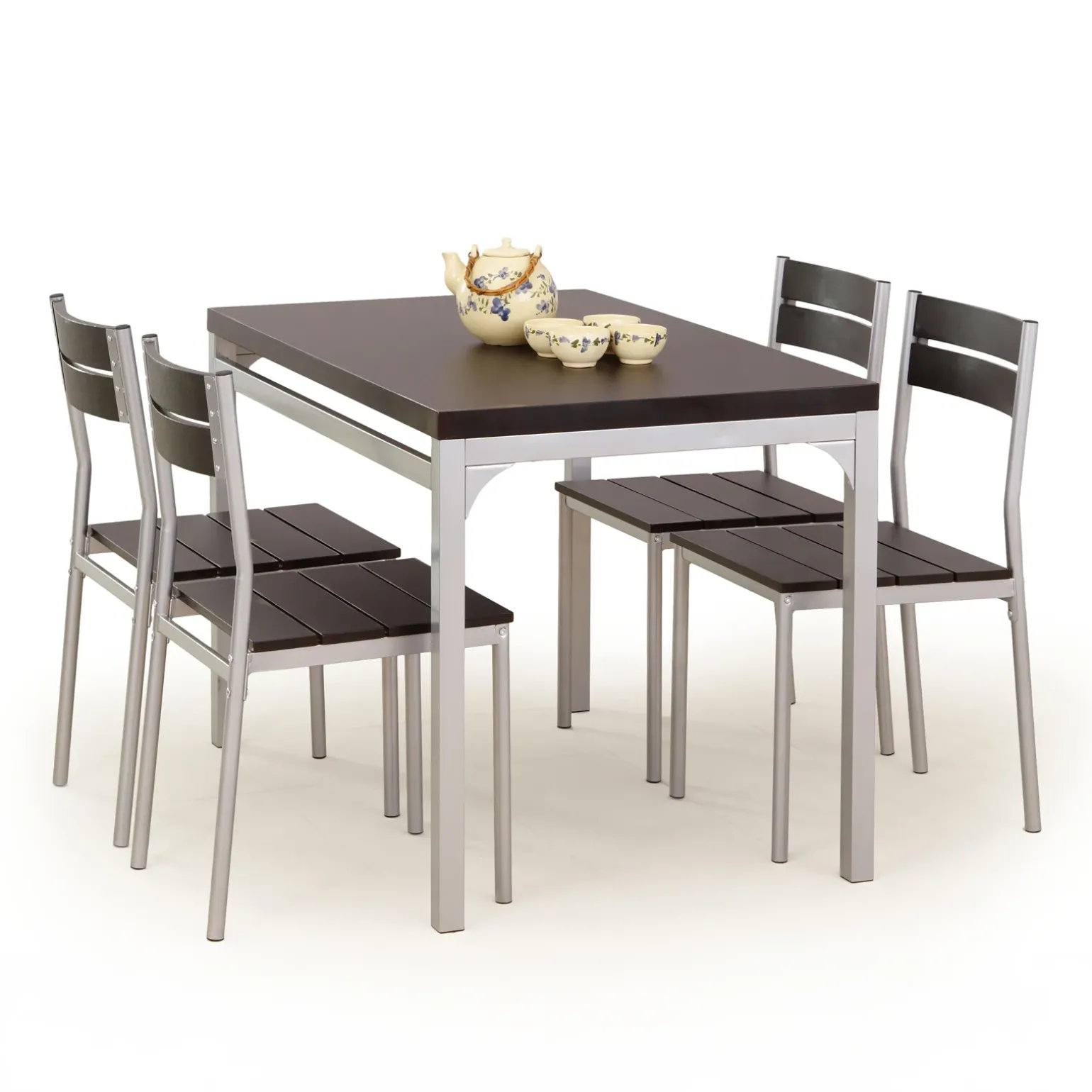 Set tavolo 110x75cm + 4 sedie da giardino moderno wengé acciaio Oasi
