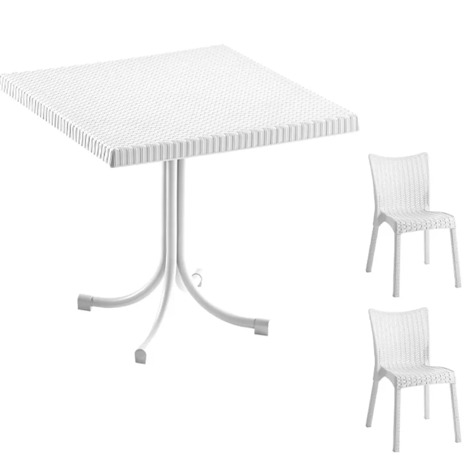 Set tavolo 80x80cm + 2 sedie da giardino polipropilene bianco Blossom