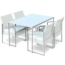 Set tavolo 120x80cm + 4 sedie da giardino bianco Malvin
