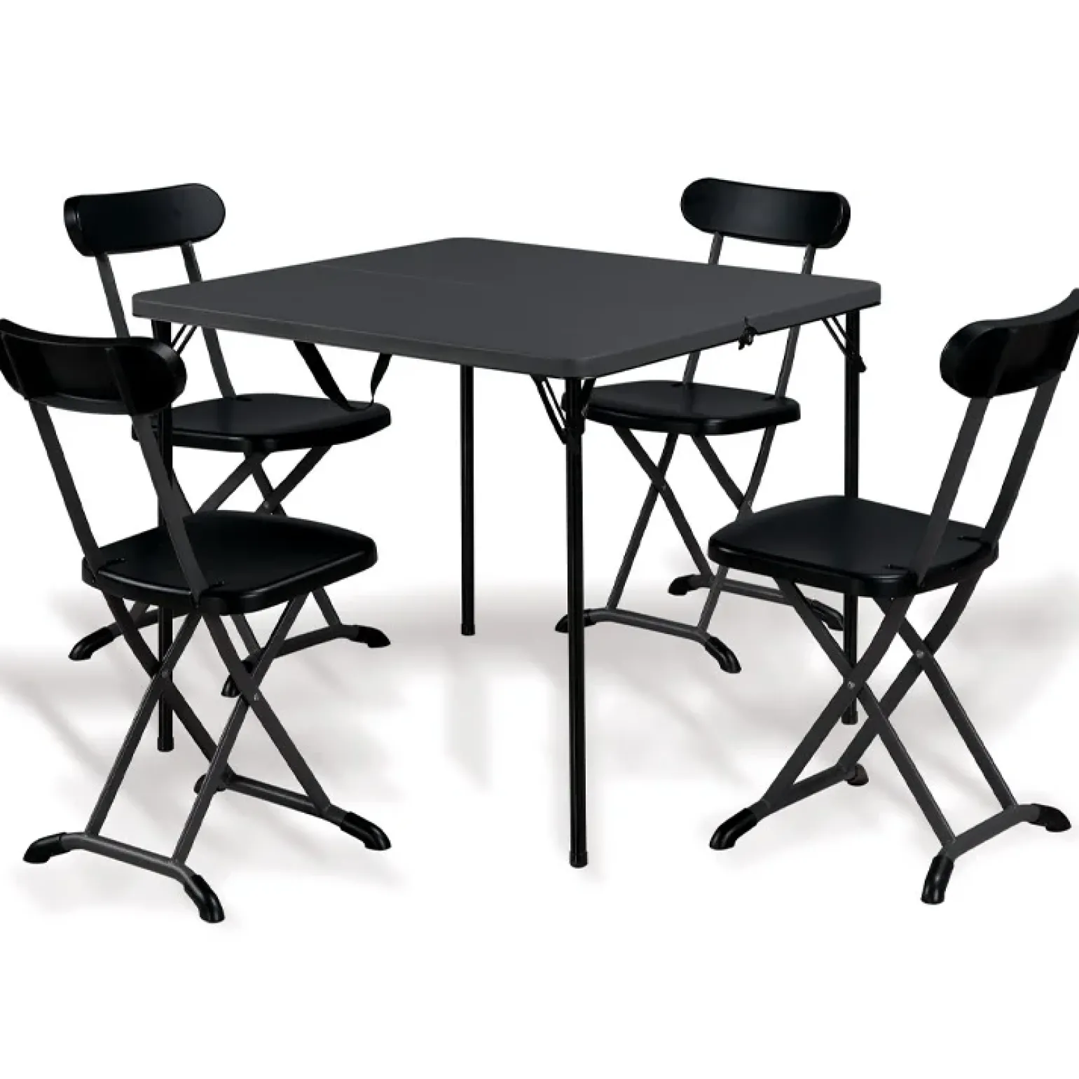 Set tavolo 86x86cm + 4 sedie pieghevoli da giardino antracite Tanya