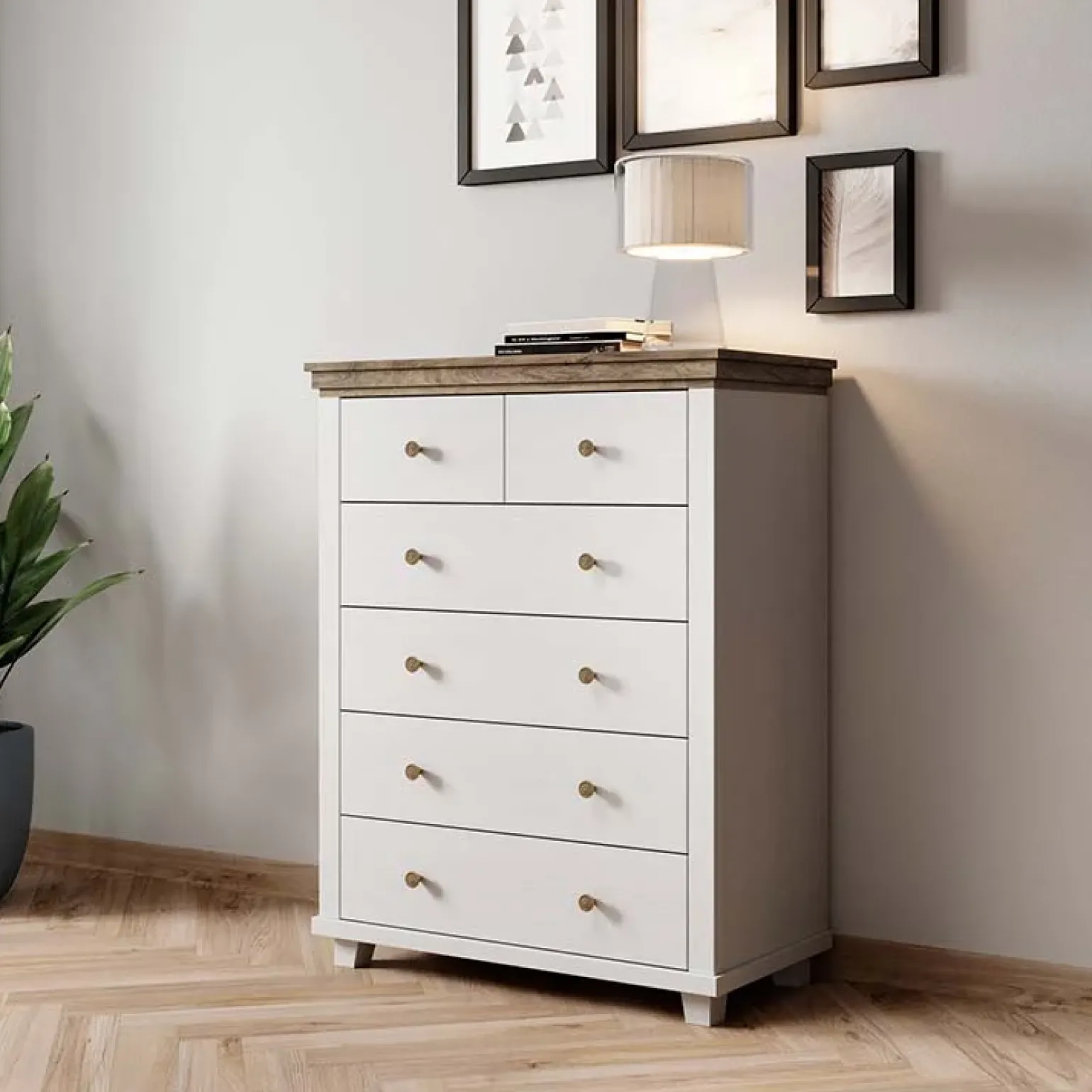 Settimino 90x113h cm 6 cassetti moderno bianco frassinato quercia Texel