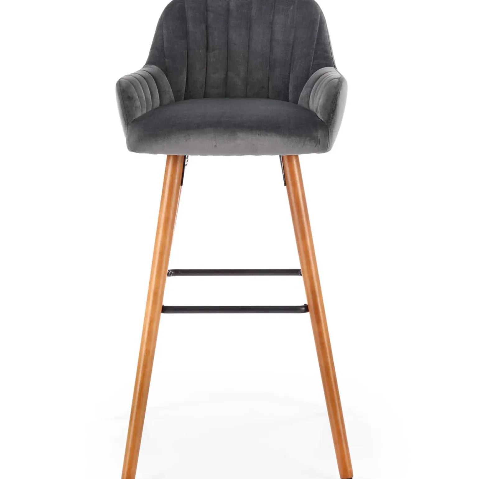 Sgabello alto imbottito stile scandinavo in velluto grigio rovere Nate
