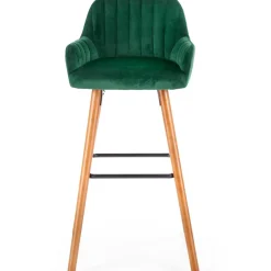 Sgabello alto imbottito stile scandinavo in velluto verde scuro rovere Nate