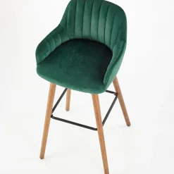 Sgabello alto imbottito stile scandinavo in velluto verde scuro rovere Nate