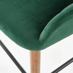 Sgabello alto imbottito stile scandinavo in velluto verde scuro rovere Nate