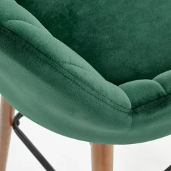Sgabello alto imbottito stile scandinavo in velluto verde scuro rovere Nate