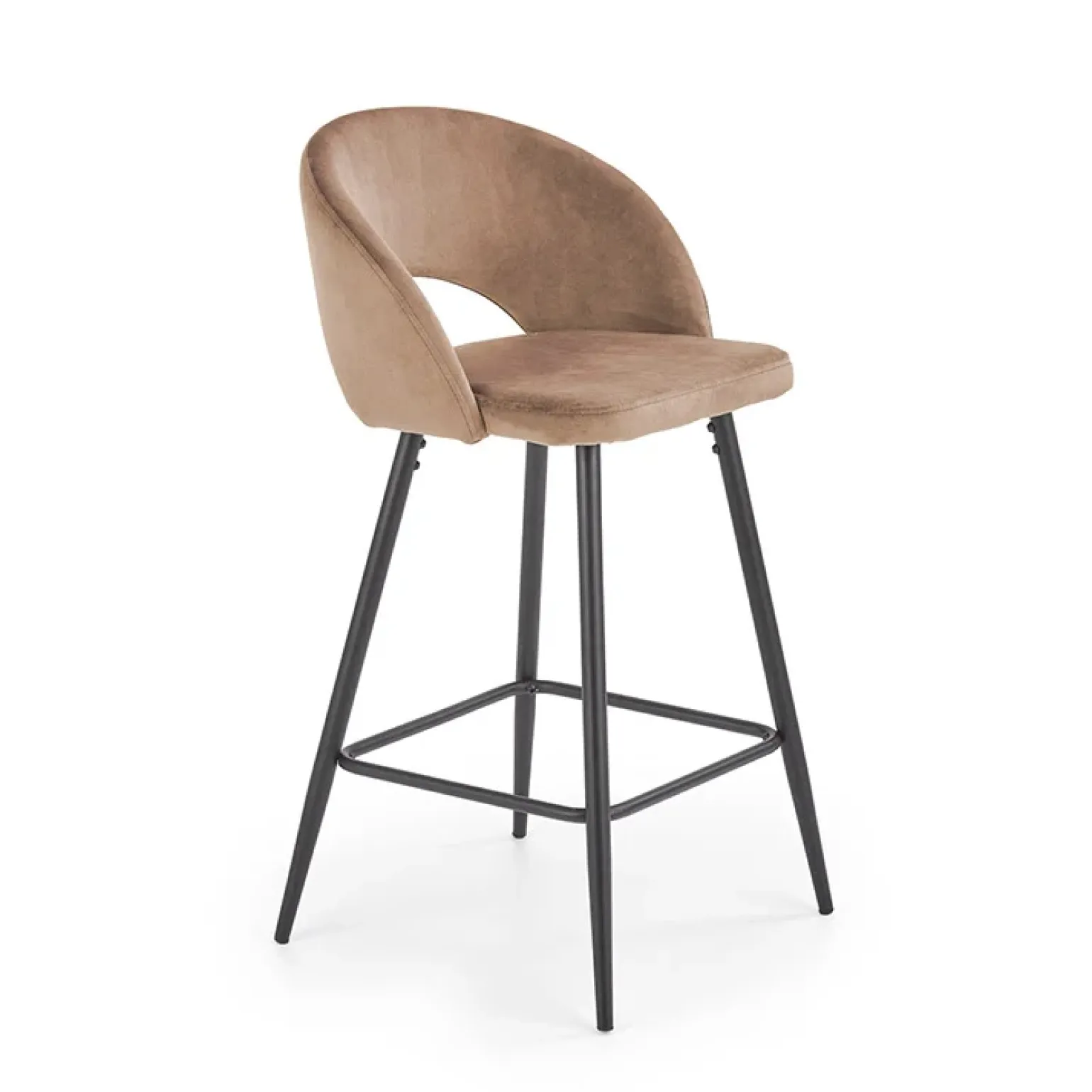 Sgabello alto moderno da bar in velluto beige nero Fober