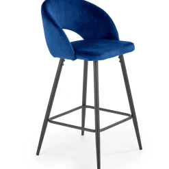 Sgabello alto moderno da bar in velluto blu nero Fober