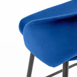 Sgabello alto moderno da bar in velluto blu nero Fober