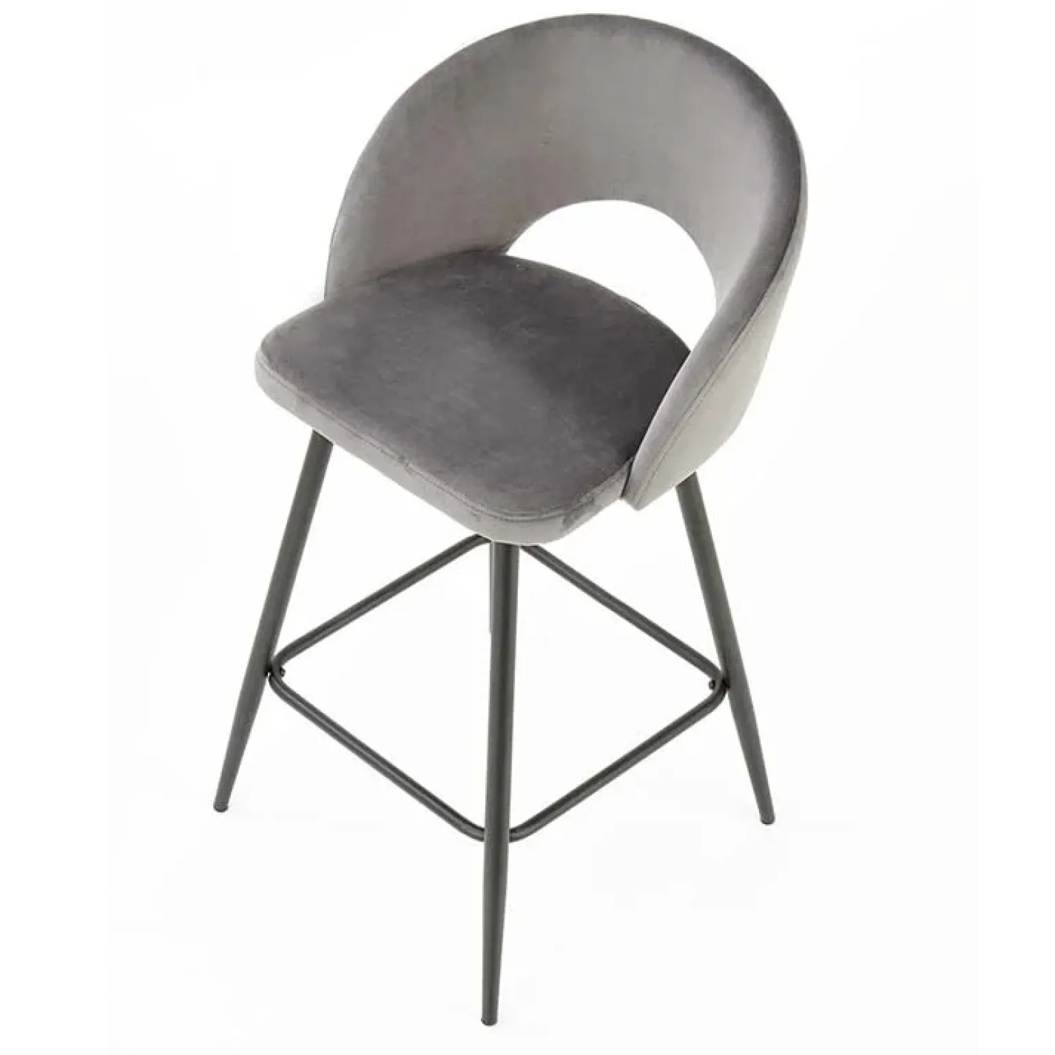 Sgabello alto moderno da bar in velluto grigio nero Fober
