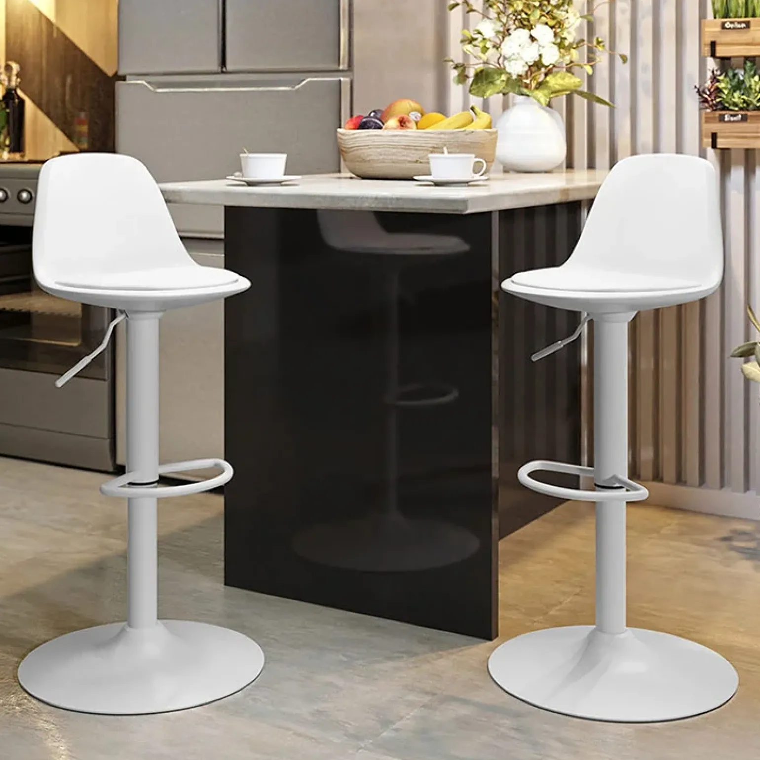 Sgabello bar design regolabile 82/103cm bianco Perry