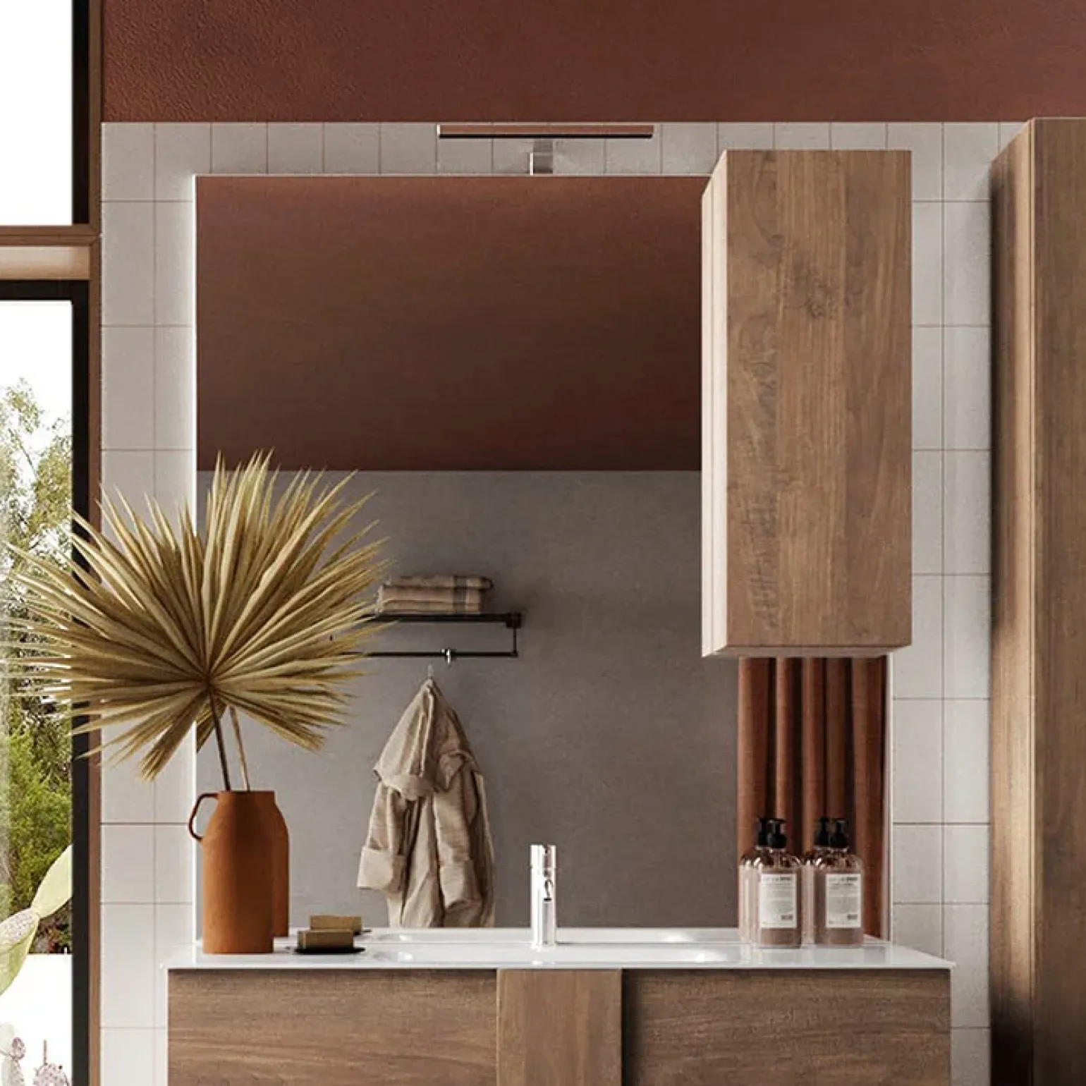 Specchiera bagno con led e pensile 80x110cm rovere Alvarez