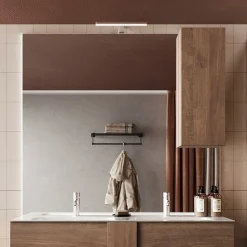 Specchiera 120x110cm bagno con led e pensile rovere Alvarez