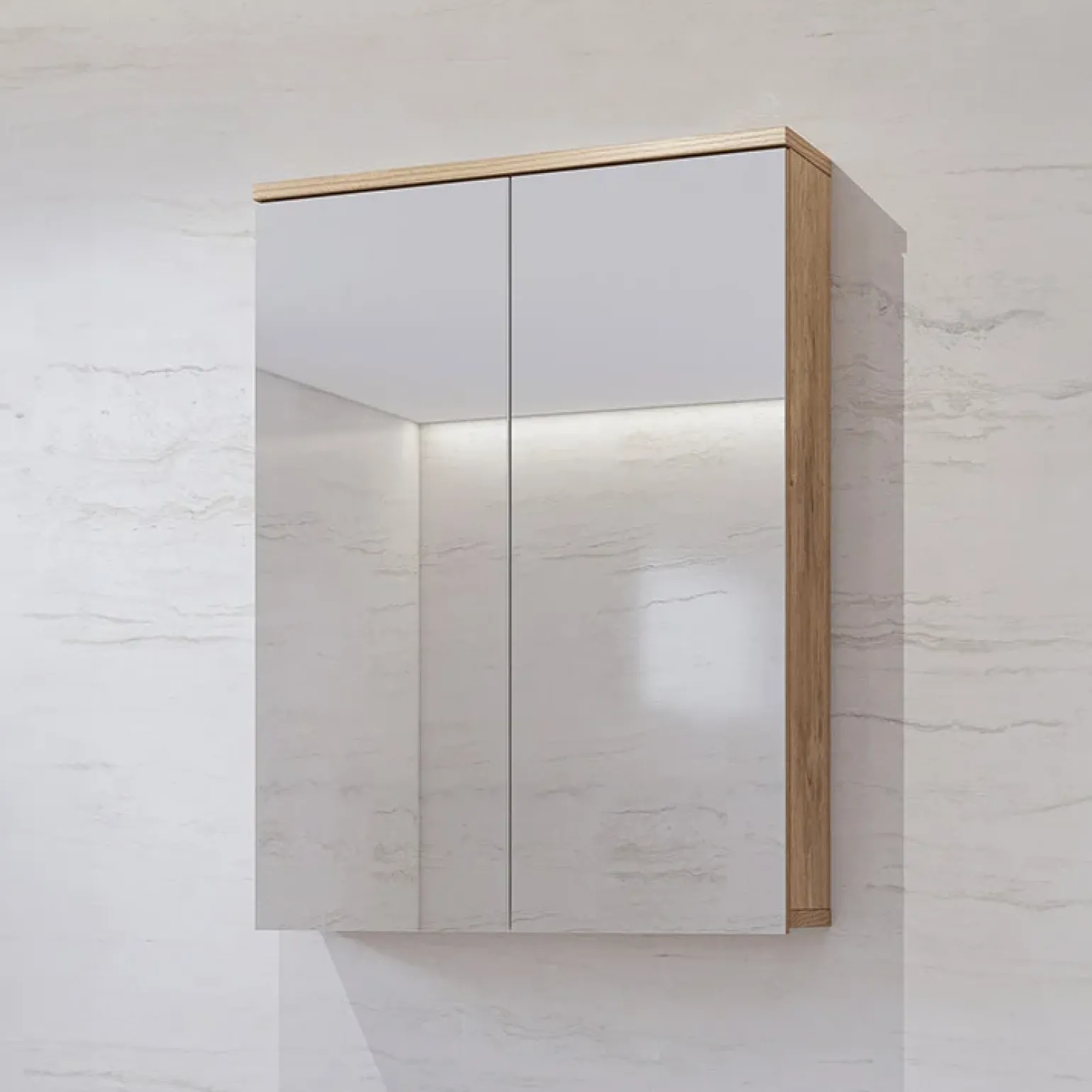 Specchio bagno sospeso 61x84h cm 2 ante contenitore rovere Crystal