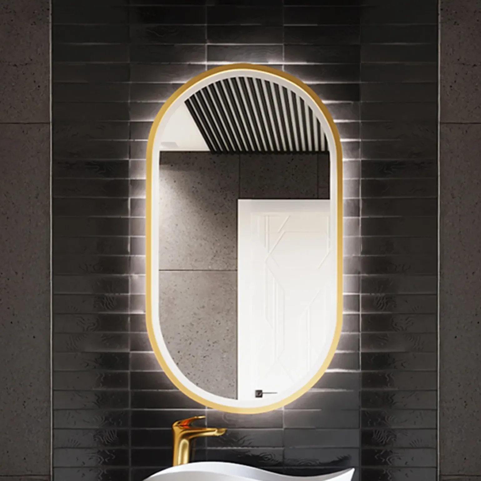 Specchio da parete con led 50x90cm dorato Glossy 2