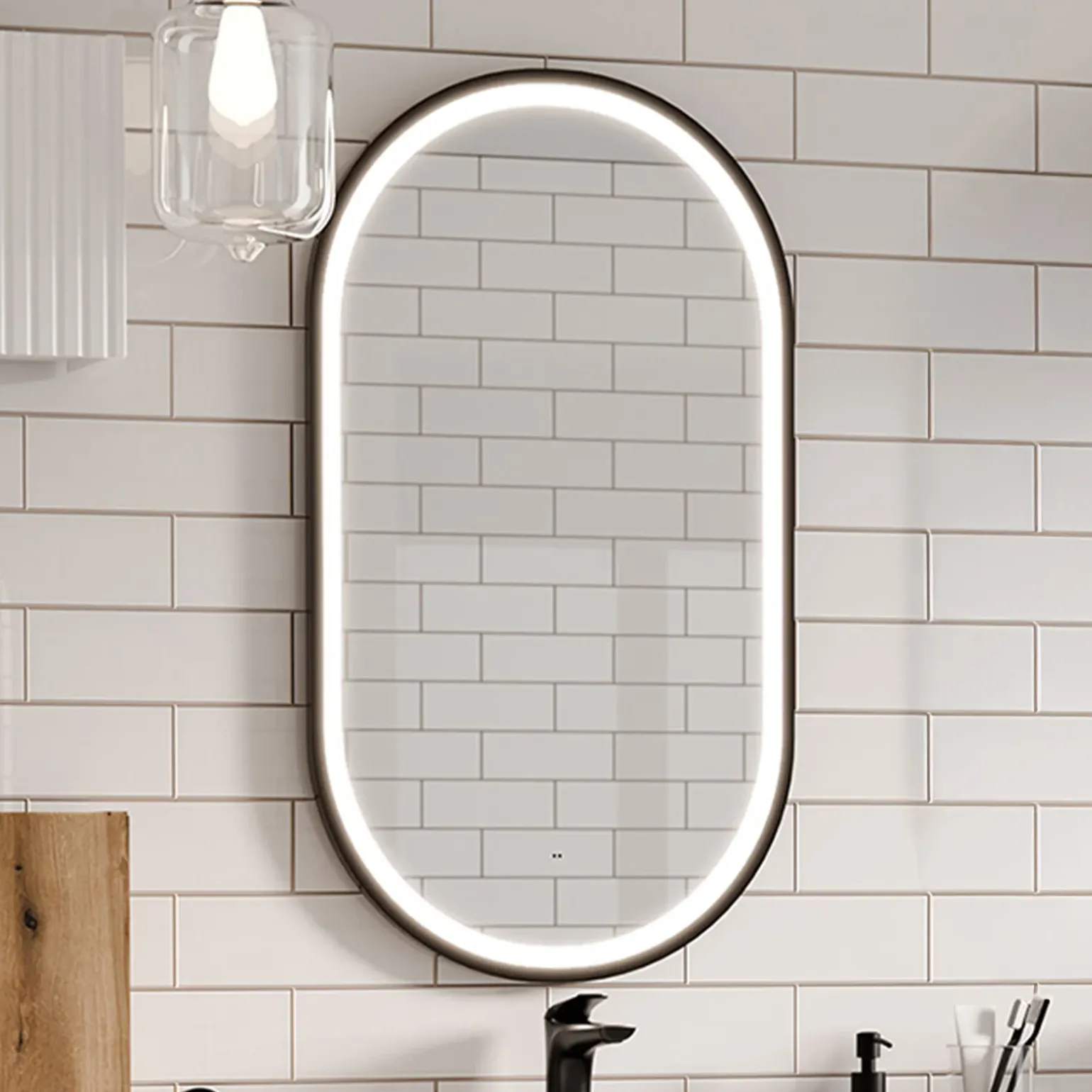 Specchio da parete con led 50x90cm nero Glossy 2
