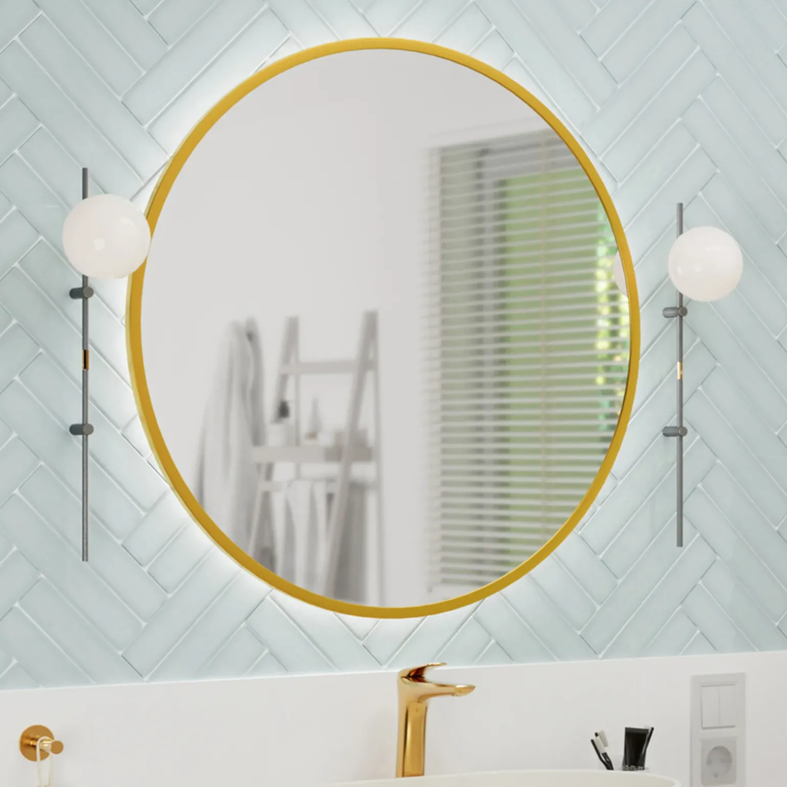 Specchio da parete retroilluminato 80x80cm dorato Goldy
