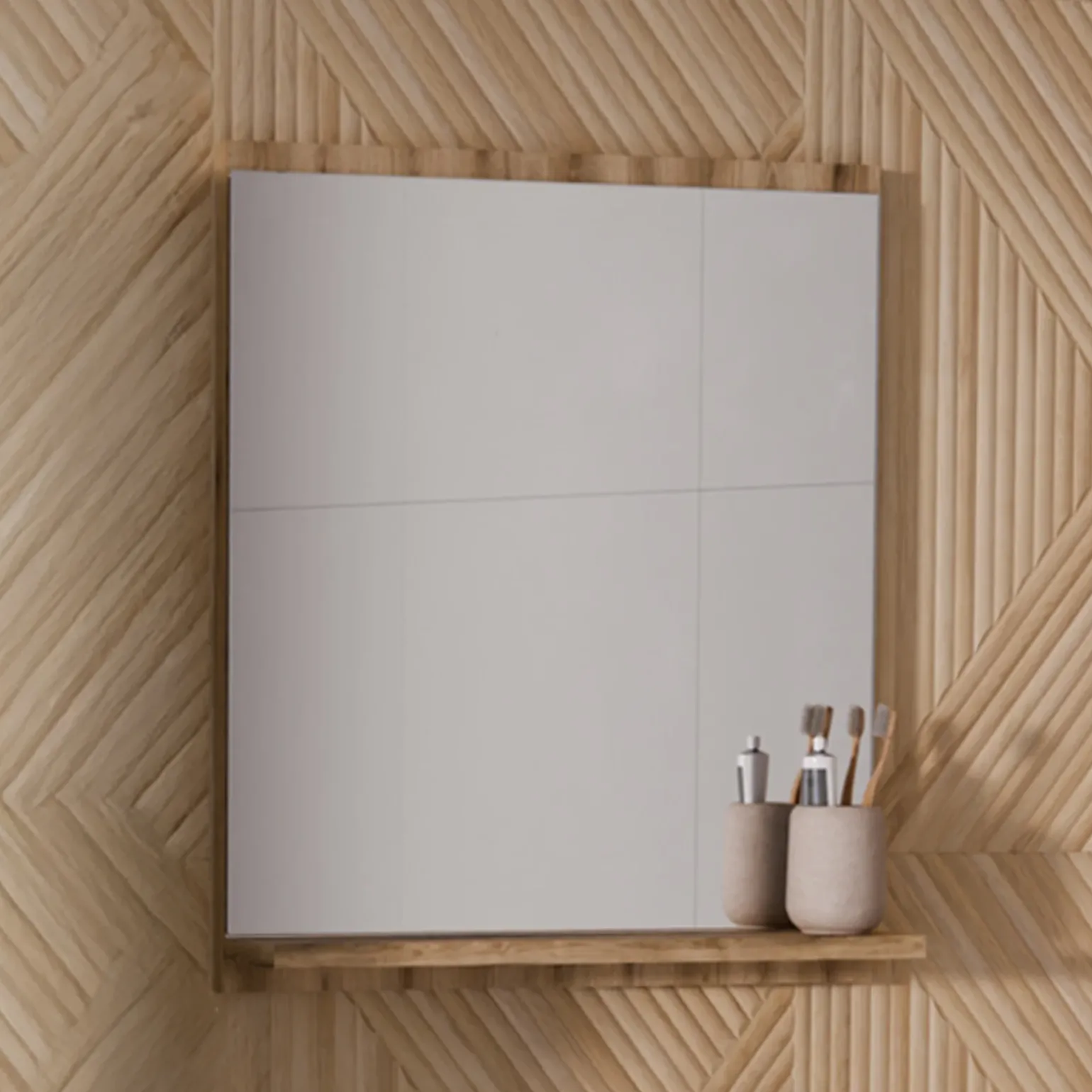 Specchio da parete 50x57cm con mensola rovere Bully
