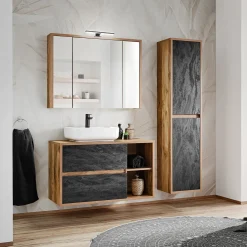 Specchio mobile contenitore 100x75cm 3 ante rovere Stony