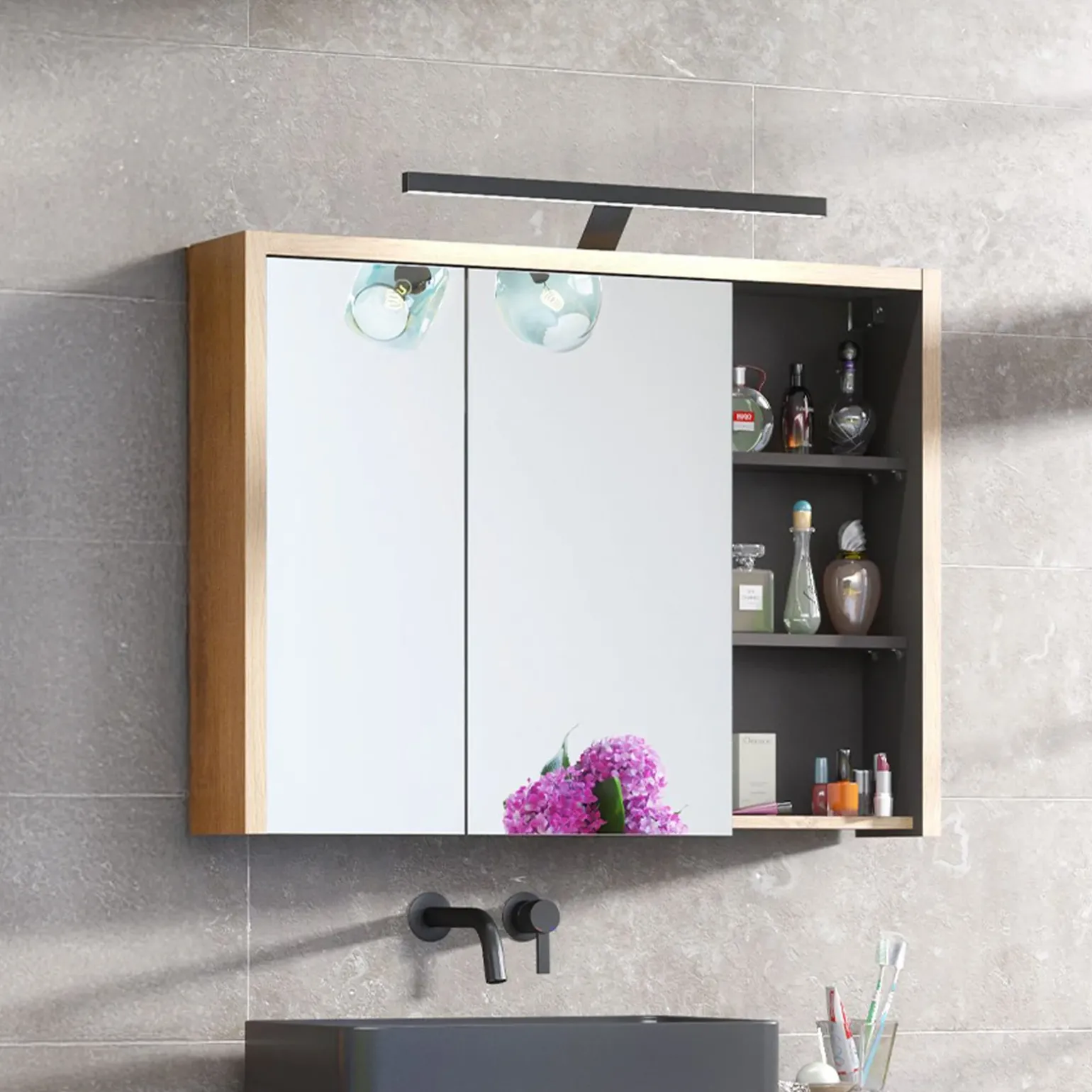 Specchio mobile contenitore 100x75cm 2 ante rovere antracite Veny