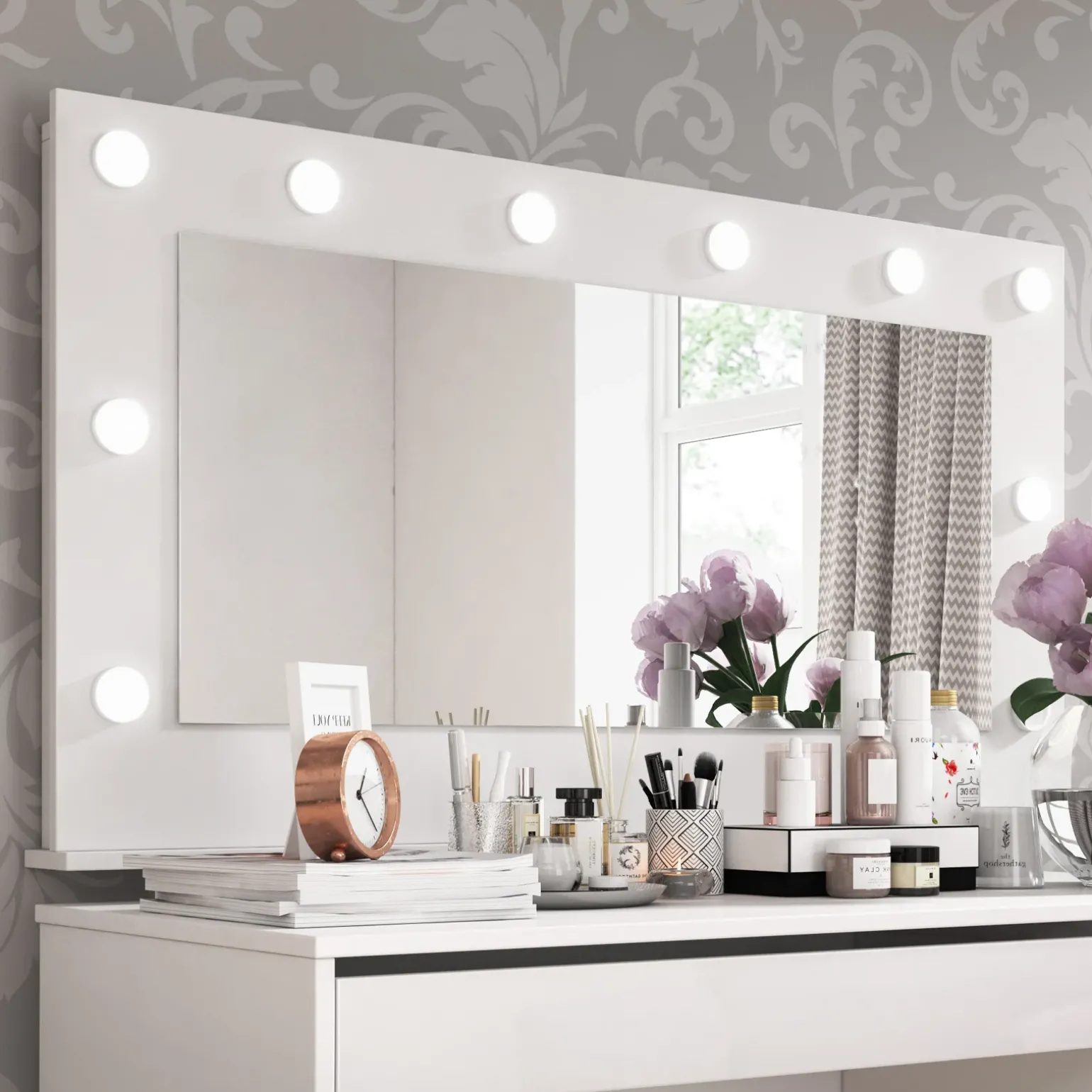 Specchio 120x67cm da parete per scrivania bianco opaco Eliana
