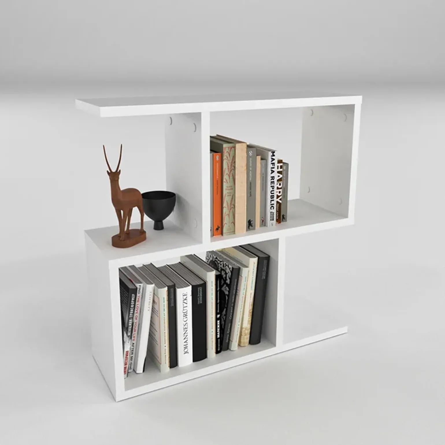 Tavolino da salotto con libreria design 60x59cm bianco Sherman
