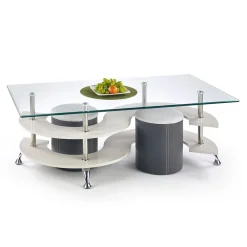 Tavolino da salotto con pouf design 130x70cm grigio acciaio Nicolas