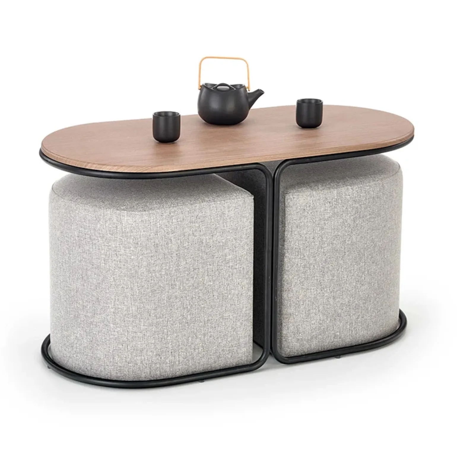Tavolino da salotto con pouf in tessuto noce grigio nero Duchessa
