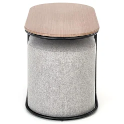 Tavolino da salotto con pouf in tessuto noce grigio nero Duchessa