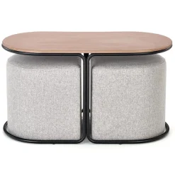 Tavolino da salotto con pouf in tessuto noce grigio nero Duchessa