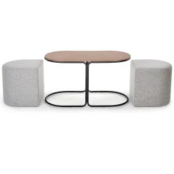 Tavolino da salotto con pouf in tessuto noce grigio nero Duchessa