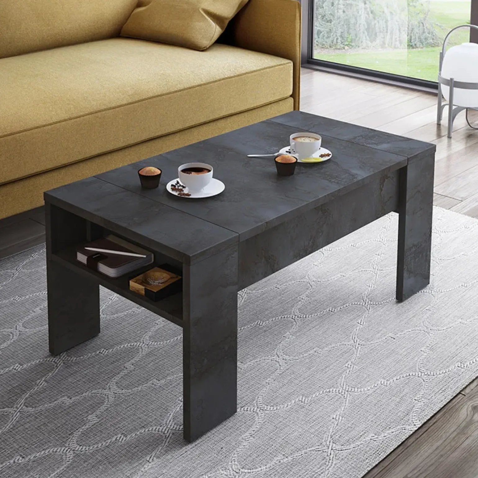 Tavolino da salotto contenitore 100x50cm moderno ossido Emmet Gihome®
