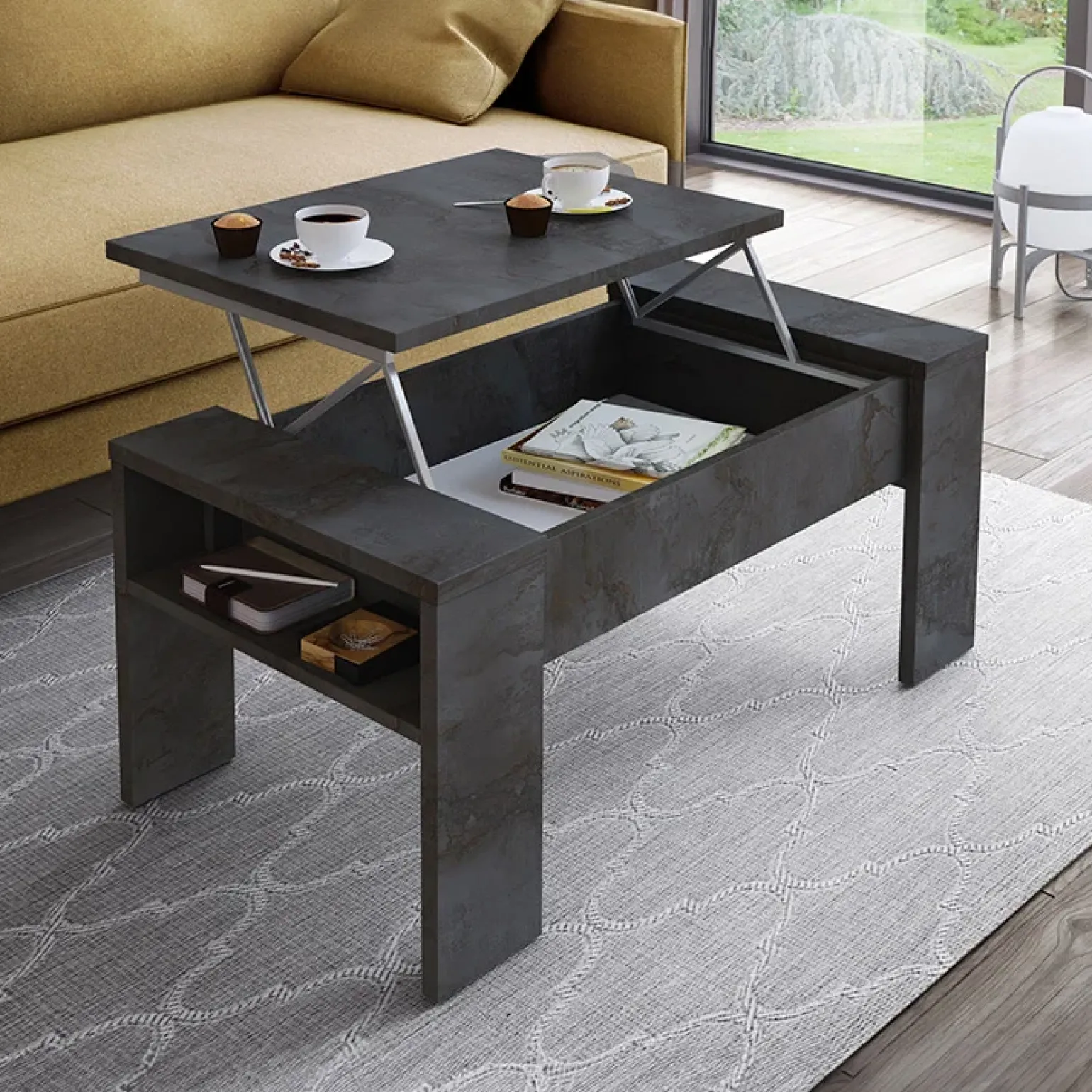 Tavolino da salotto contenitore 100x50cm moderno ossido Emmet Gihome®