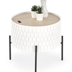 Tavolino da salotto contenitore 35x35cm rotondo bianco opaco Sligo