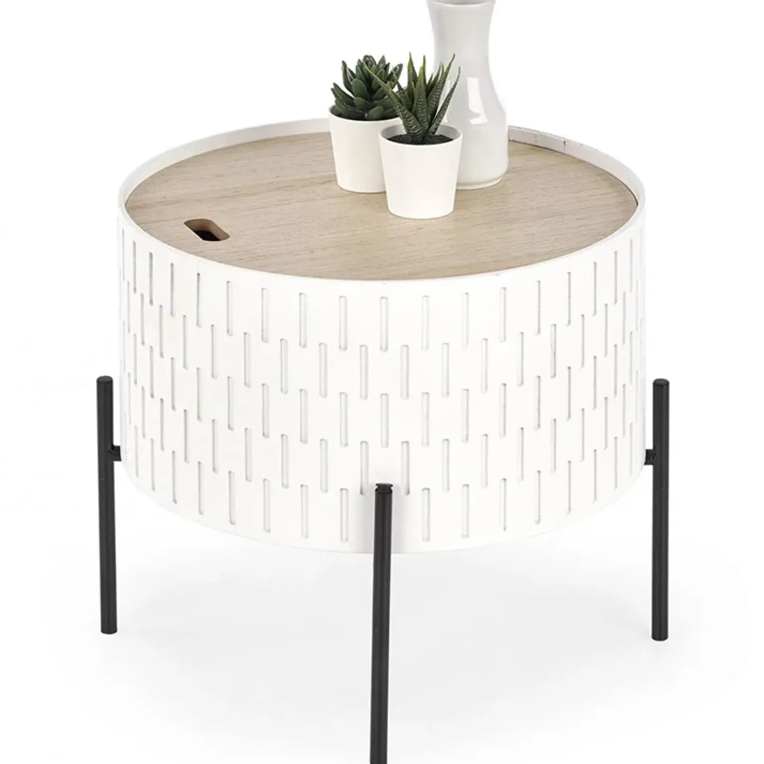 Tavolino da salotto contenitore 35x35cm rotondo bianco opaco Sligo