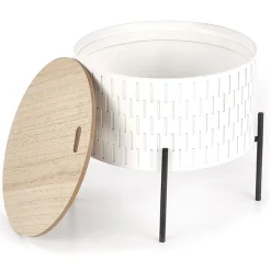 Tavolino da salotto contenitore 35x35cm rotondo bianco opaco Sligo