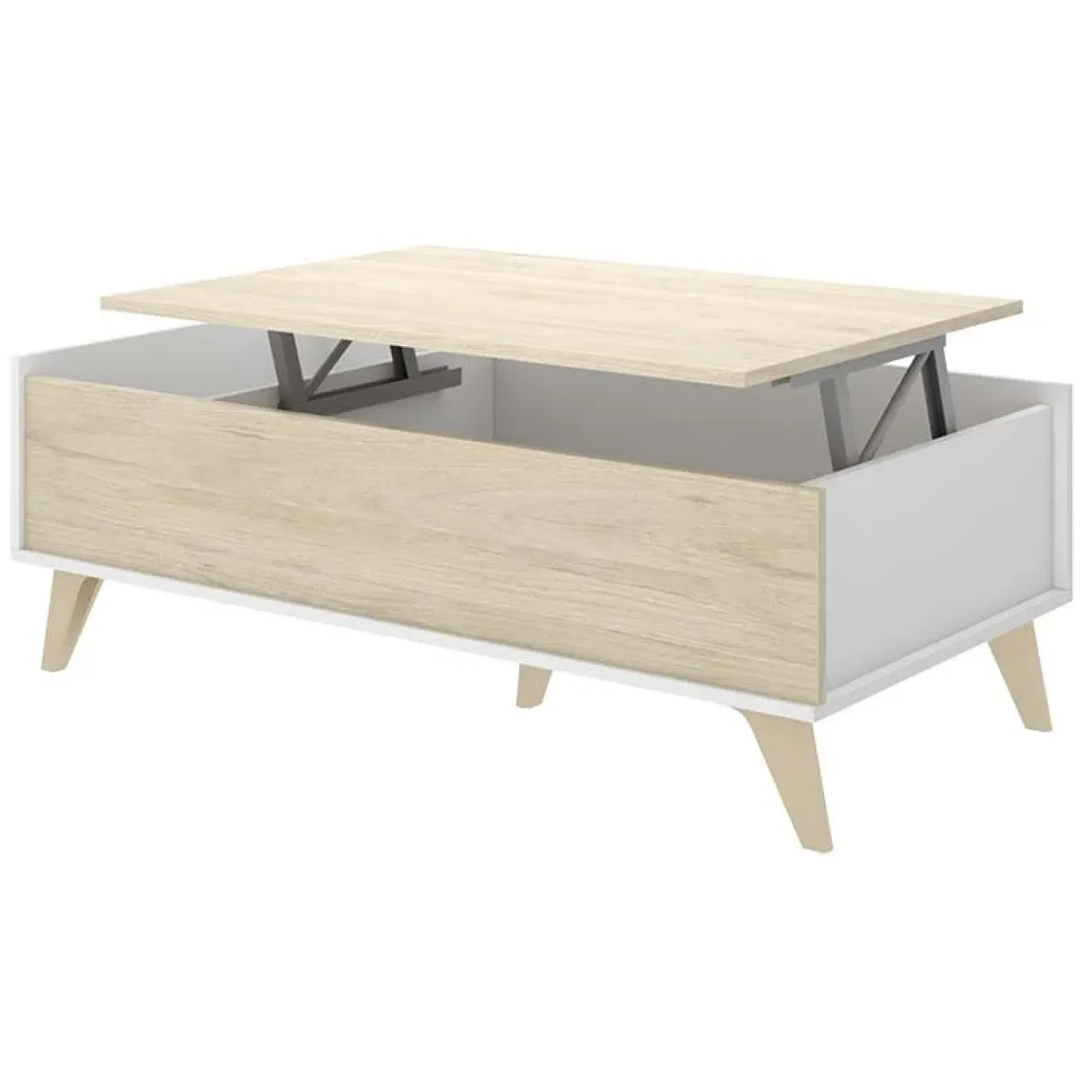 Tavolino da salotto contenitore 99x60cm design rovere bianco opaco Elmer