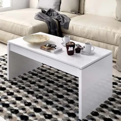 Tavolino da salotto contenitore 102x50cm design moderno bianco lucido Paris