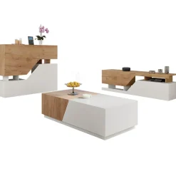 Tavolino da salotto contenitore 60x124cm apribile rovere bianco Modesta
