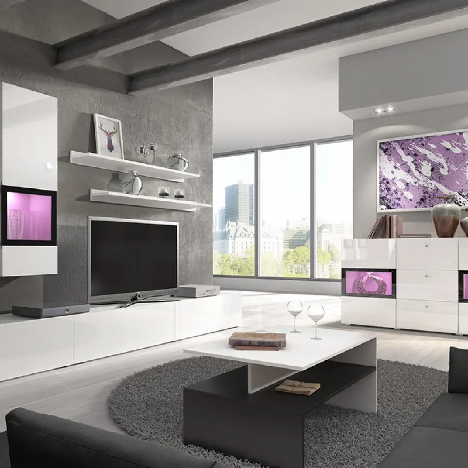 Tavolino da salotto design 100x45cm bianco e nero Emotion Gihome®
