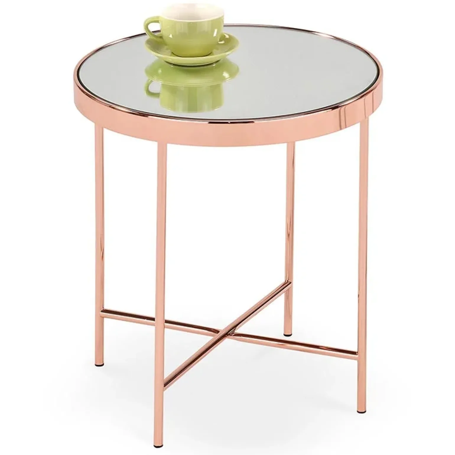 Tavolino da salotto design rotondo 42x42cm acciaio rame Roros