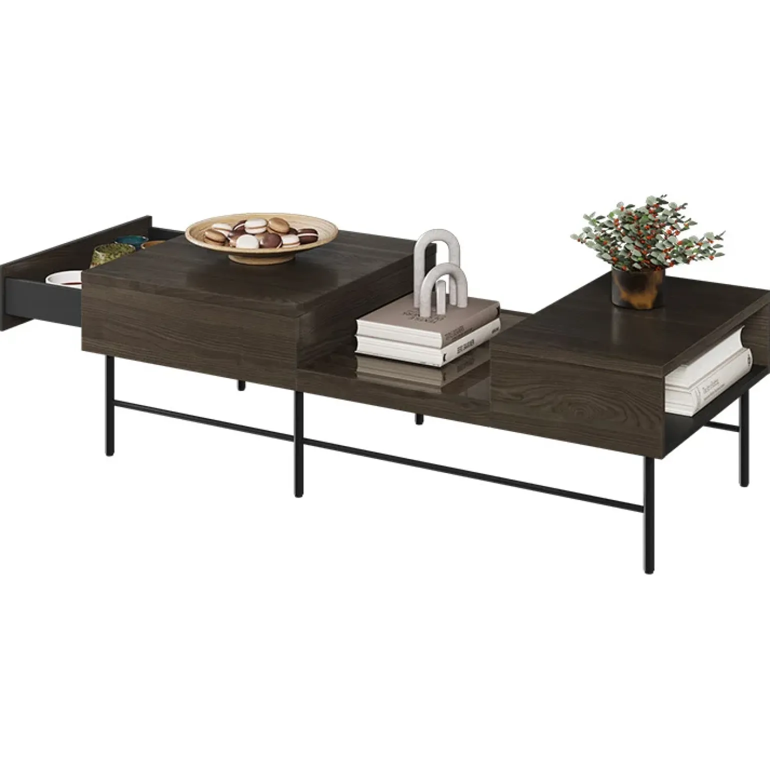 Tavolino da salotto doppio cassetti 134x40cm wengè Blackwood