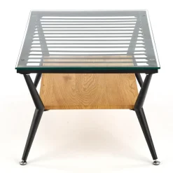 Tavolino da salotto in vetro moderno 80x38h cm rovere miele nero Ribe