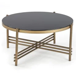 Tavolino da salotto in vetro rotondo 80x80cm nero oro Flam