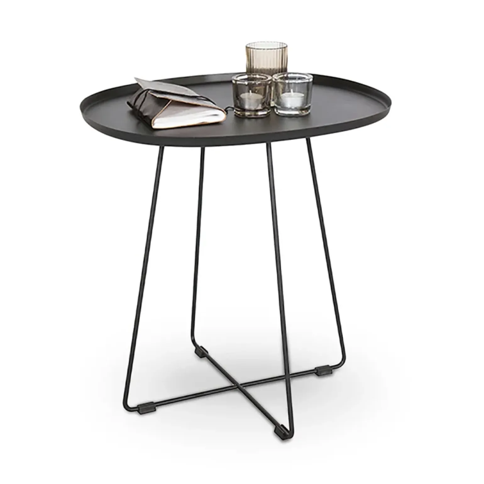 Tavolino da salotto rotondo design 50x51cm acciaio nero Raduf